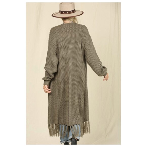 NWT Kyemi Olive Green Bohemian Fringed Cardigan Sweater - Picture 2 of 2